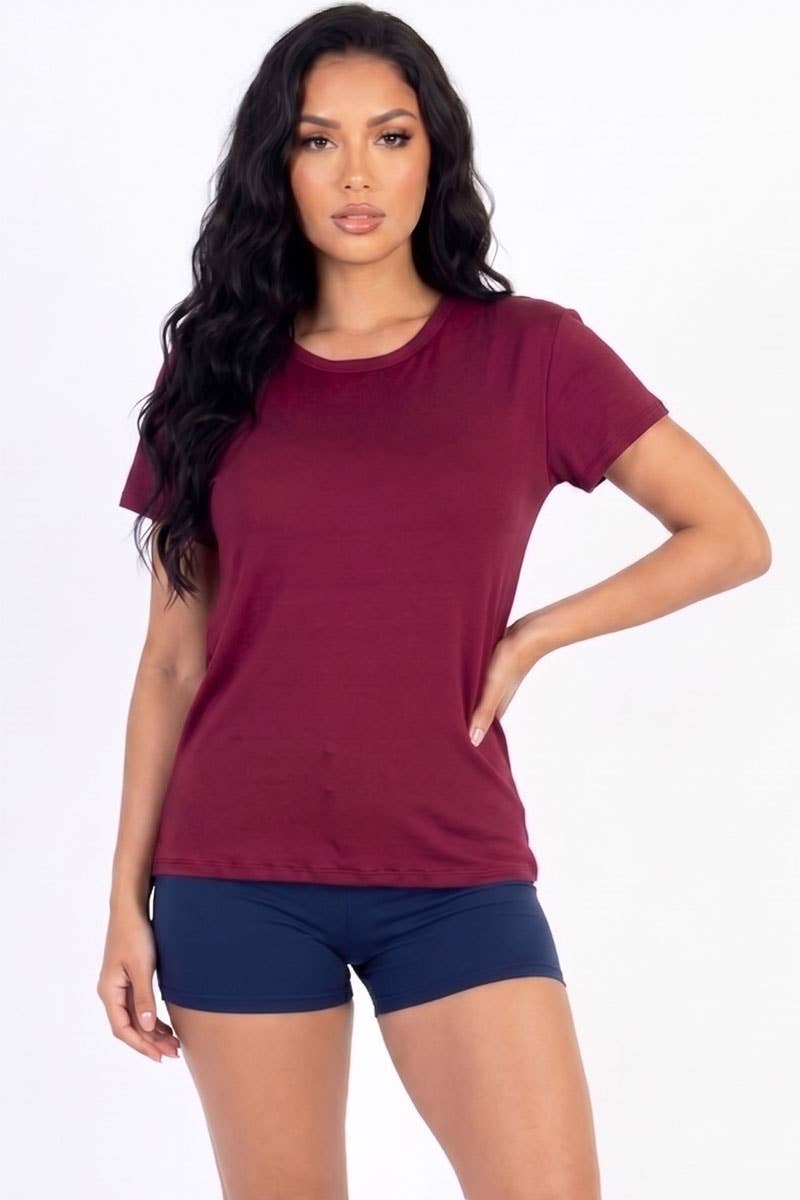 Basic Short Sleeve T-shirt: Burgundy