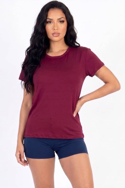 Basic Everyday Short Sleeve Tee: Burgundy