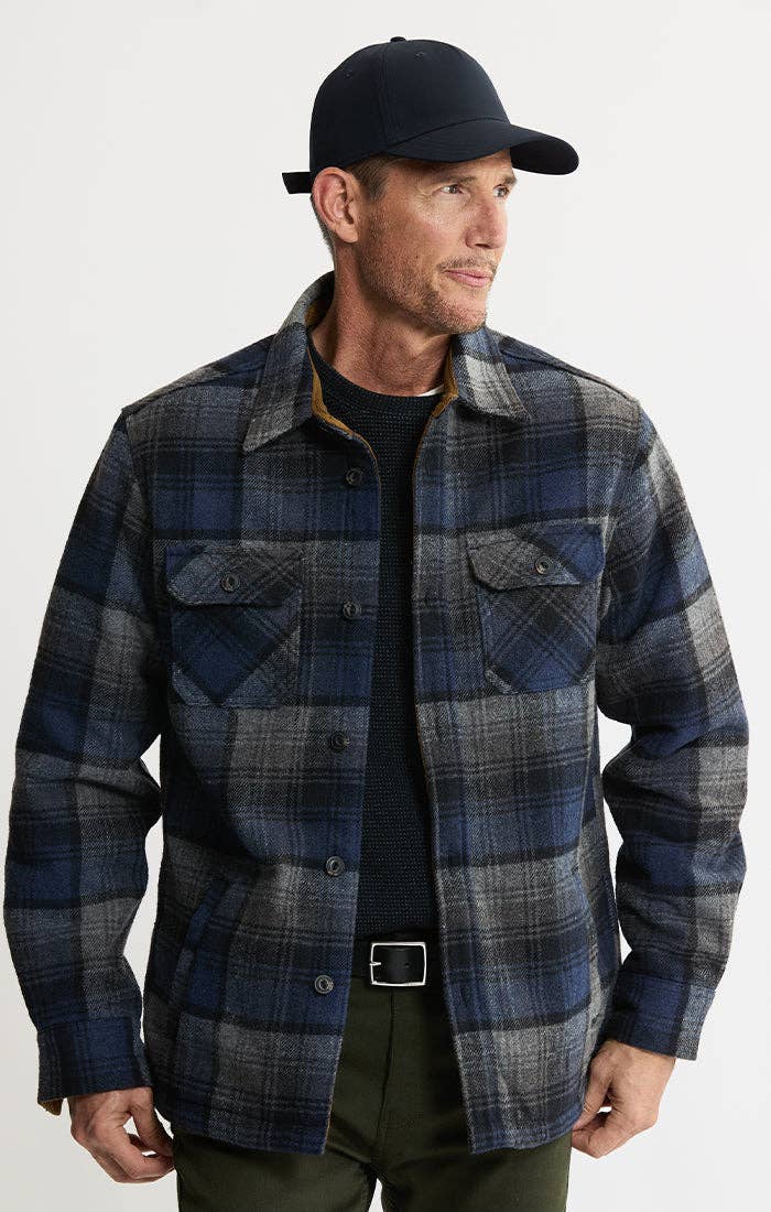 Thermal Lined Wool Blend Shirt Jacket: BLUE/GREY PLAID