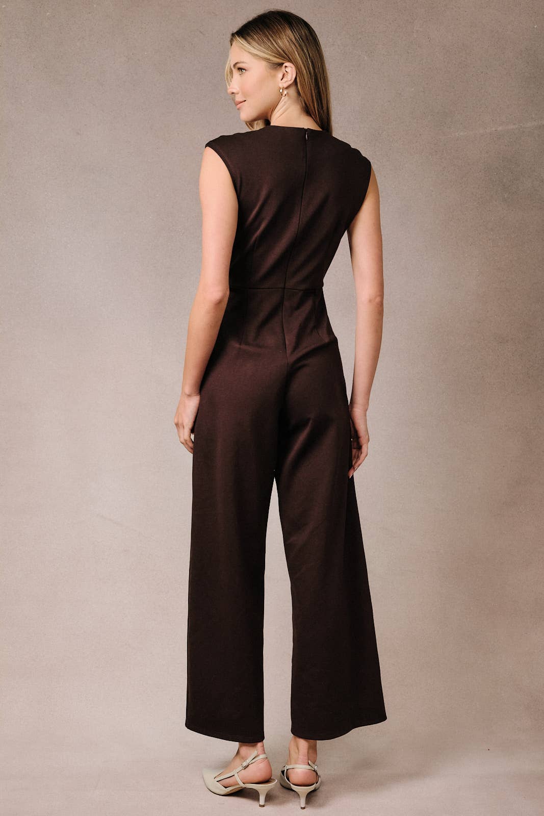 Split Neck Jumpsuit: Dark Brown