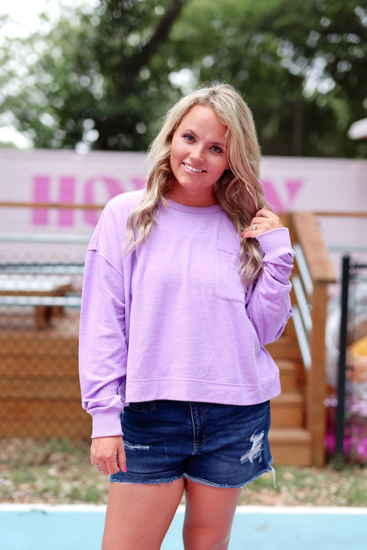 Long Weekend Knit Sweatshirt- (Lilac)