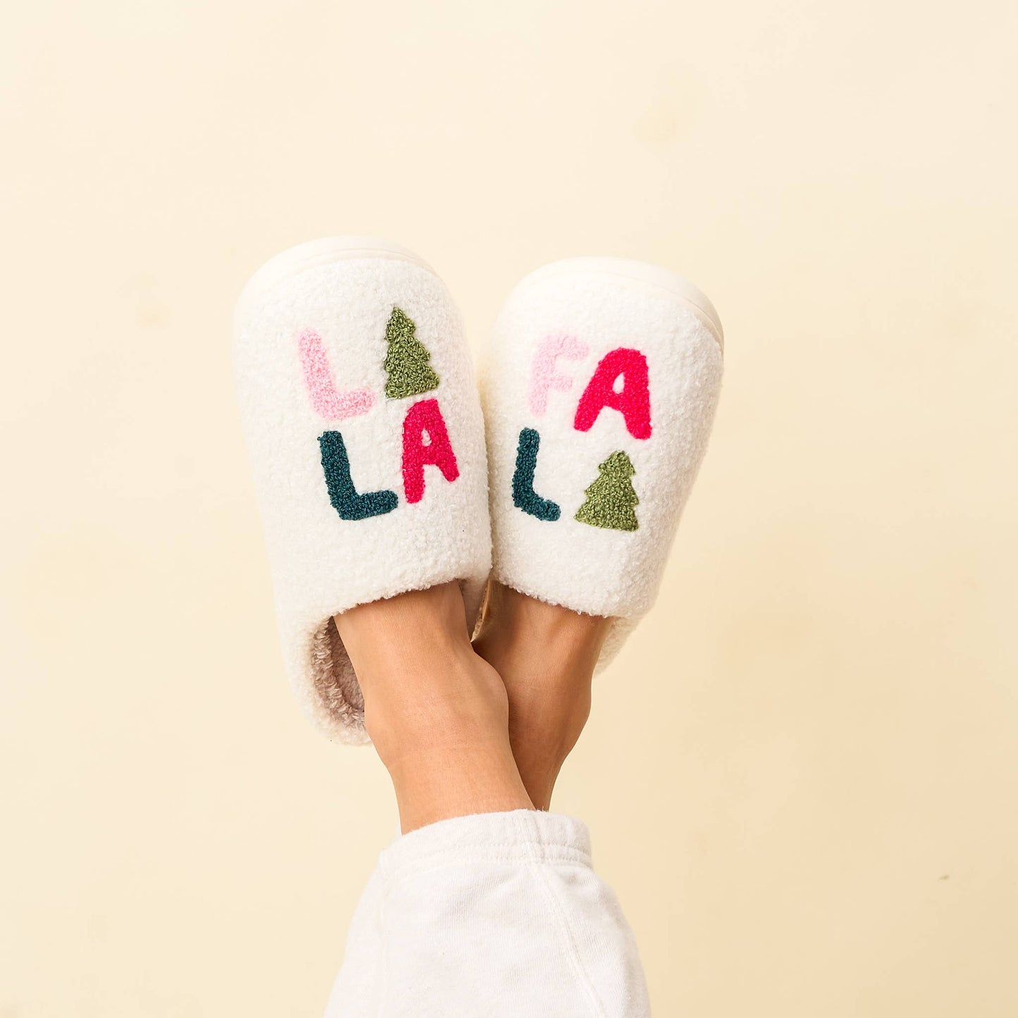 Fuzzy Holiday Slippers - Fa La La: M/L