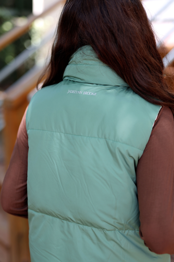 Reversible Quilted Puffer Vest- Olive/Cream