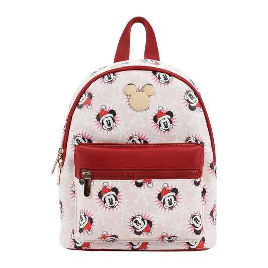Disney Mickey Mouse Santa Mickey White Faux Leather 10.6" White Mini Backpack