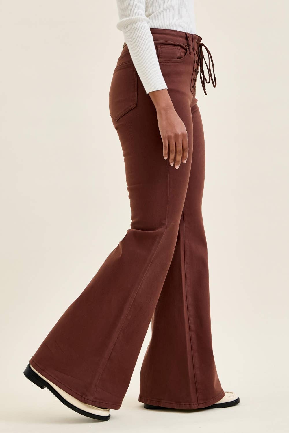 Judy Blue HW Jaqueline Flare w/ Lace Up : Cocoa Brown
