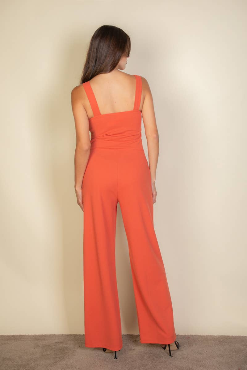 Notched Neck Cami Jumpsuit: Rust