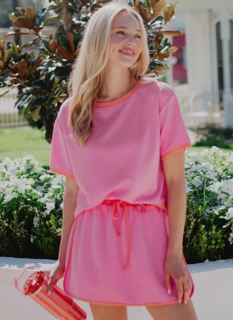 Scuba Pink and Orange Skirt and Top Set: Pink