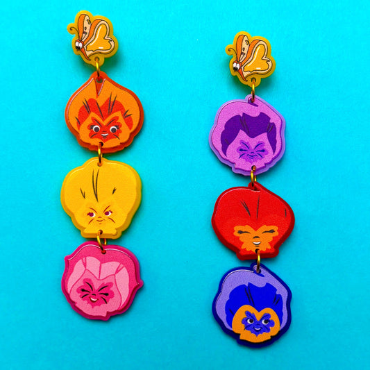 Wonderland Pansies Tiered Drop Earrings