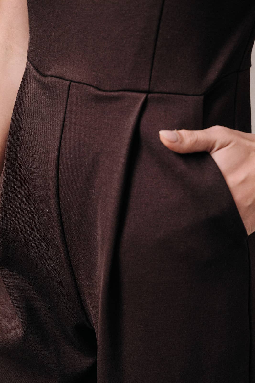 Split Neck Jumpsuit: Dark Brown
