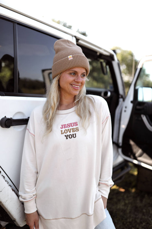 Jesus Loves You Embroidery - Light Weight Stitch Sweatshirt