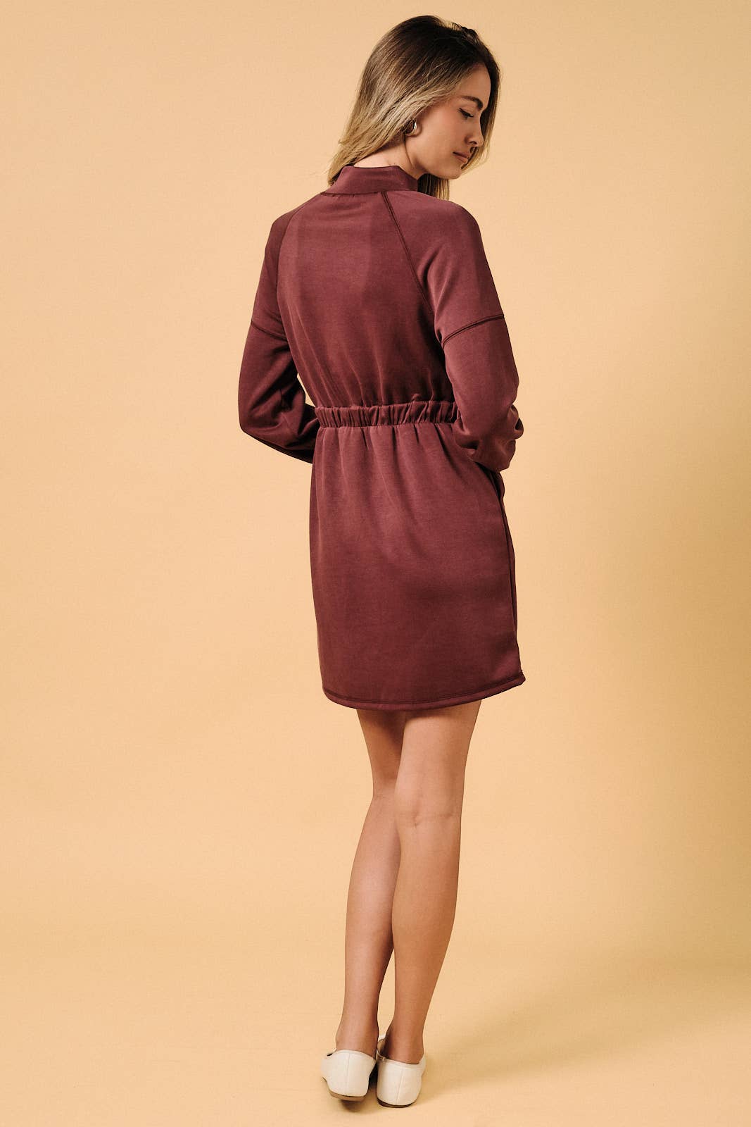 *PRE-ORDER* Autumn Days Drawstring Mini Dress - Wine
