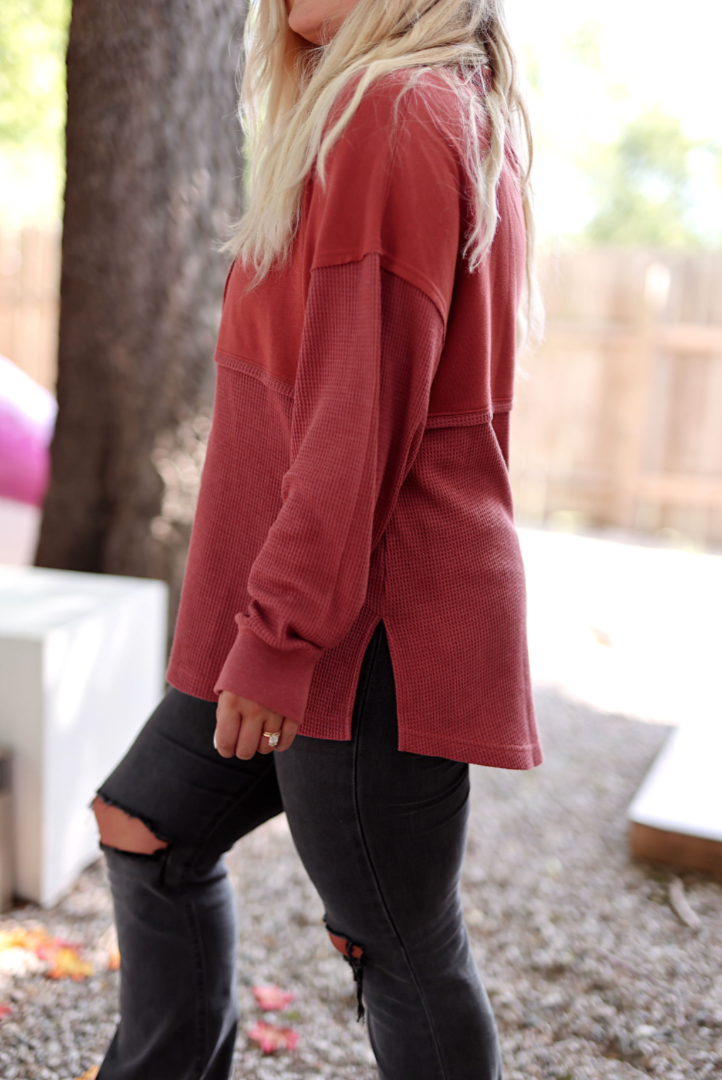 Ready or Not Waffle Quarter Zip- (Rust)