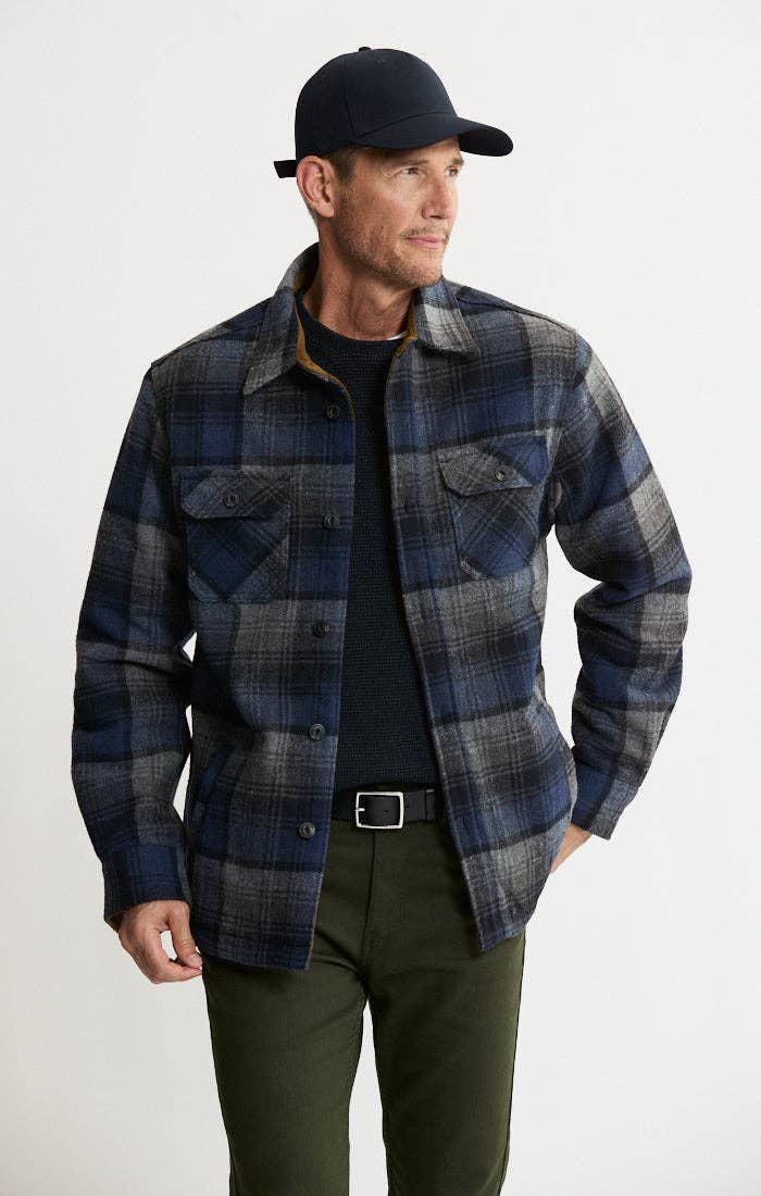 Thermal Lined Wool Blend Shirt Jacket: BLUE/GREY PLAID