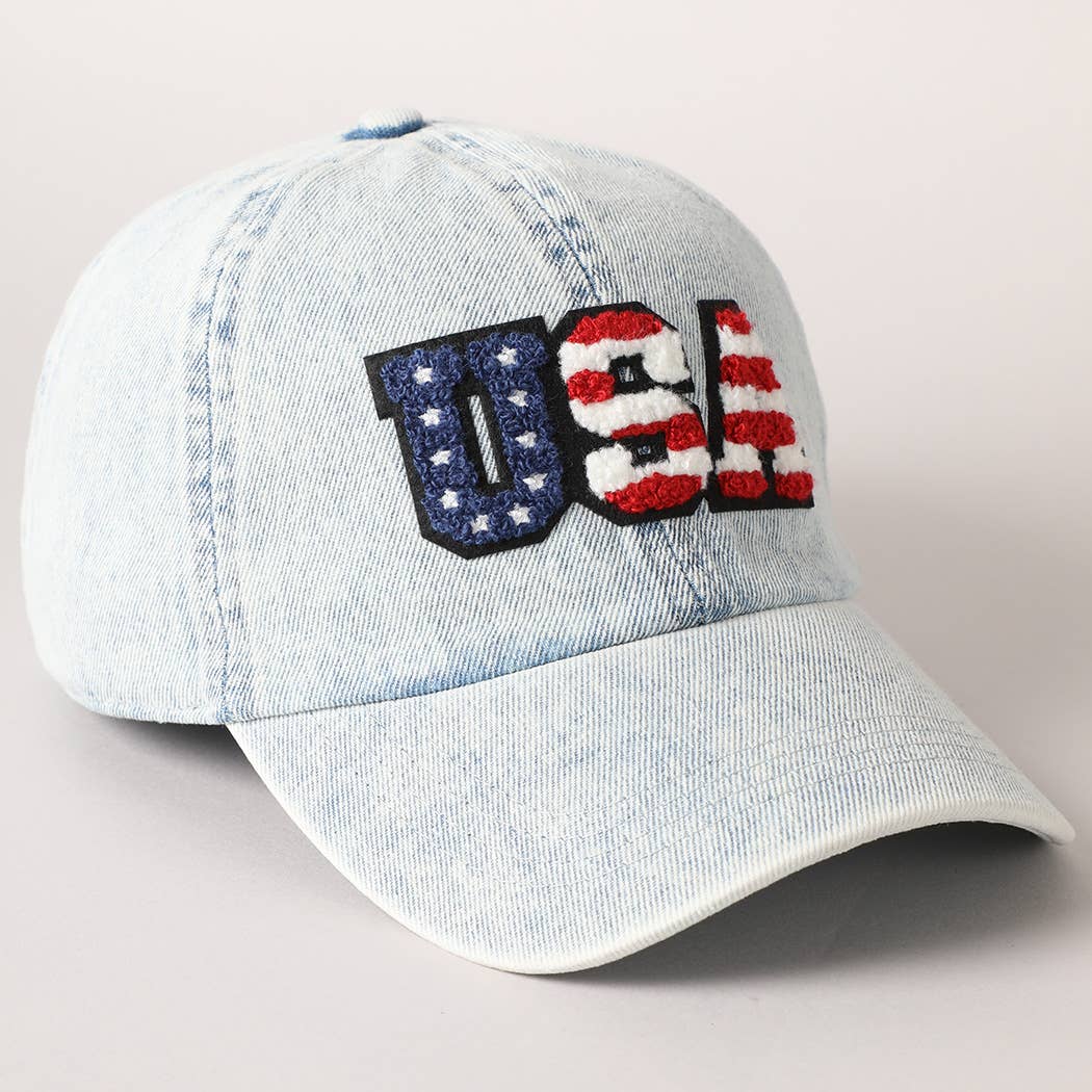 USA Letter Chenille Patch Baseball Cap: LT BLUE