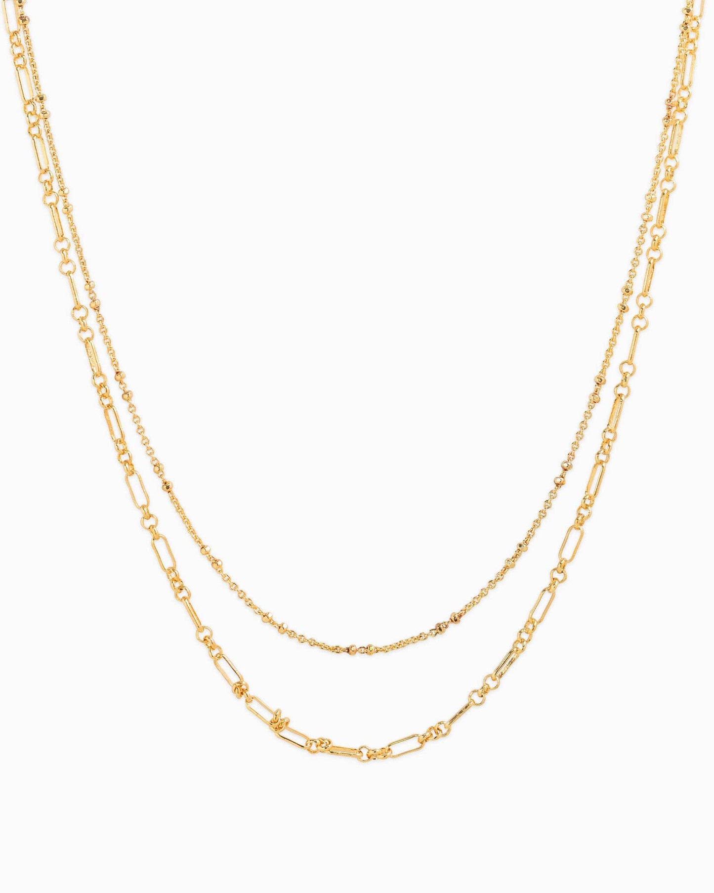 Delicate Bar and Link Chain Layered Necklace: Gold