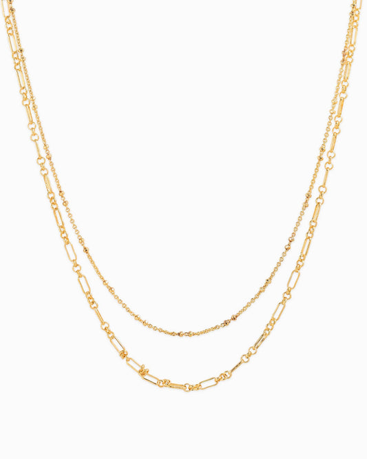 Delicate Bar and Link Chain Layered Necklace: Gold