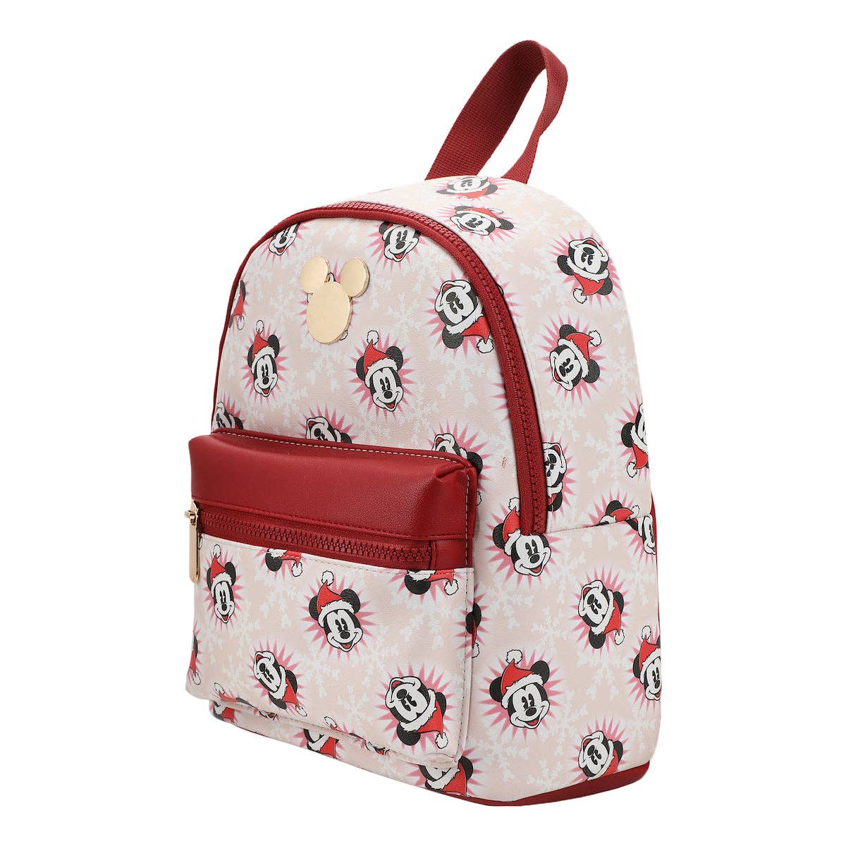 Disney Mickey Mouse Santa Mickey White Faux Leather 10.6" White Mini Backpack