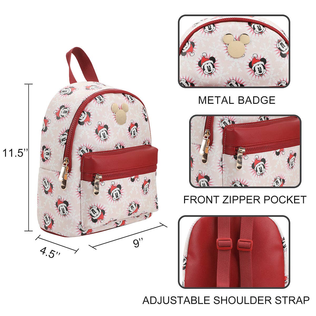 Disney Mickey Mouse Santa Mickey White Faux Leather 10.6" White Mini Backpack