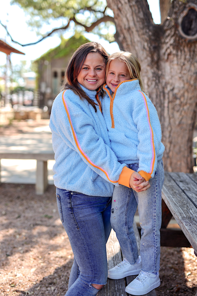 Around the Clock Teddy Quarter Zip Pullover- Seaside Blue