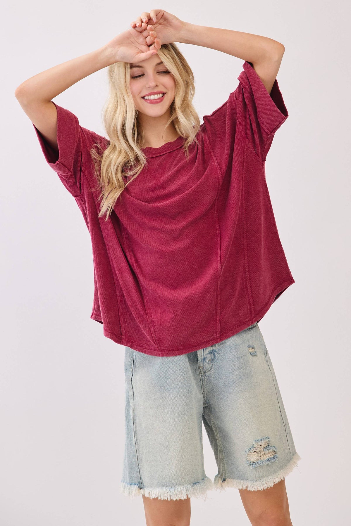 Gameday Mineral Washed Boxy Oversized Top: Burgundy