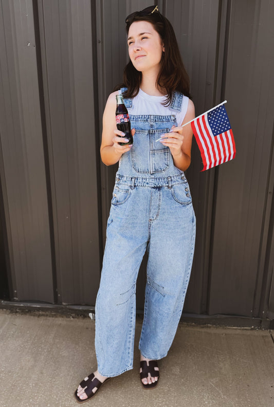Denim Barrel Overalls: Lt Wash