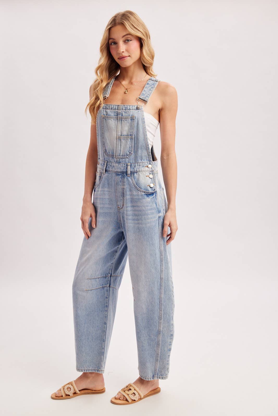 Denim Barrel Overalls: Lt Wash