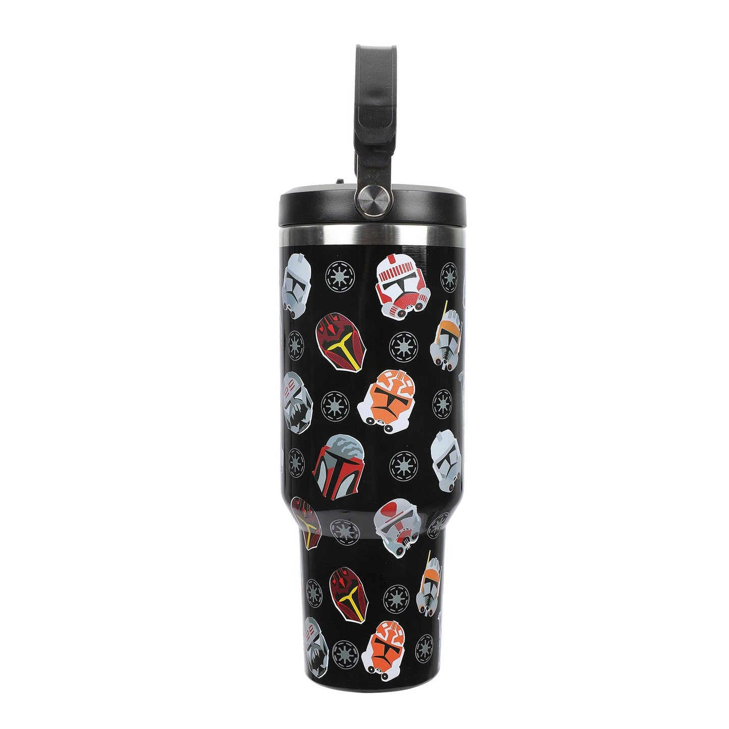 Star Wars Mandalorian Helmets All-Over Print Black 40 Oz Stainless Steel Water Bottle