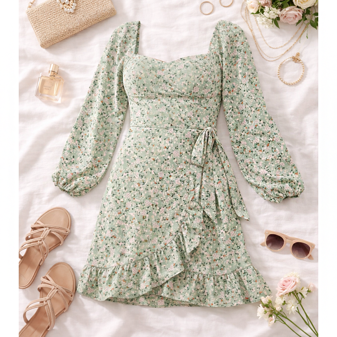 Wildflower Whisper Corset Wrap Dress: Sage