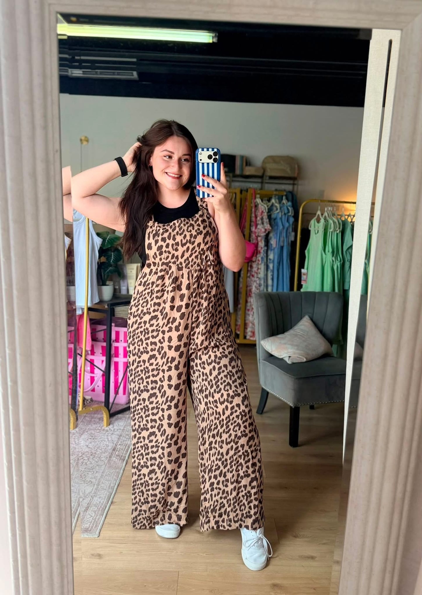 Wild Summer Leopard Square Neck Pleated Wide Leg Jumpsuit | Khaki