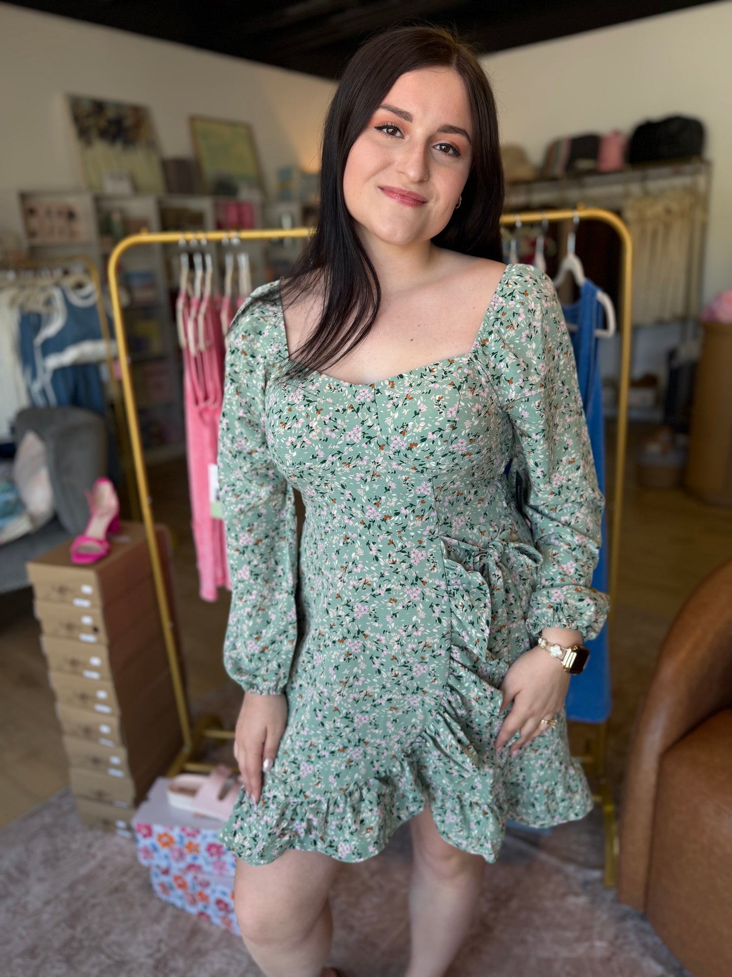 Wildflower Whisper Corset Wrap Dress: Sage