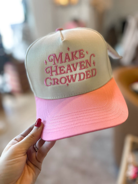 Make Heaven Crowded Vintage Trucker Hats: Pink and Tan