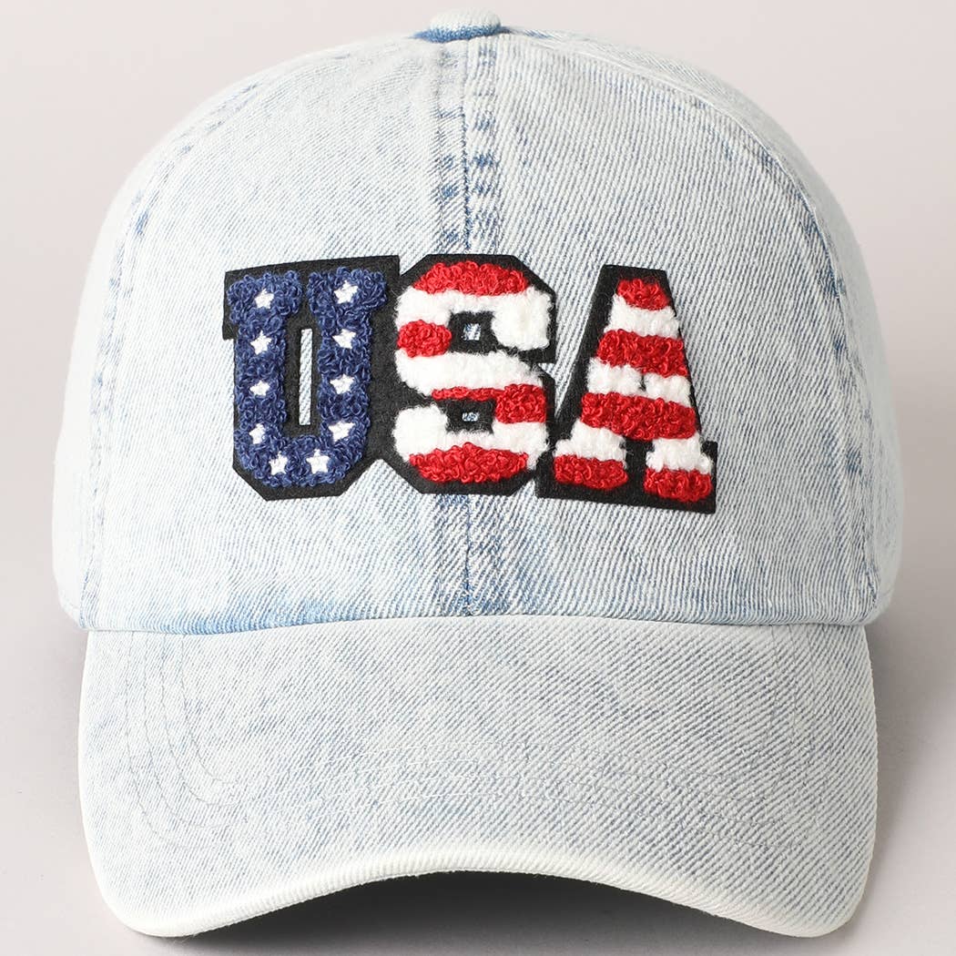 USA Letter Chenille Patch Baseball Cap: LT BLUE