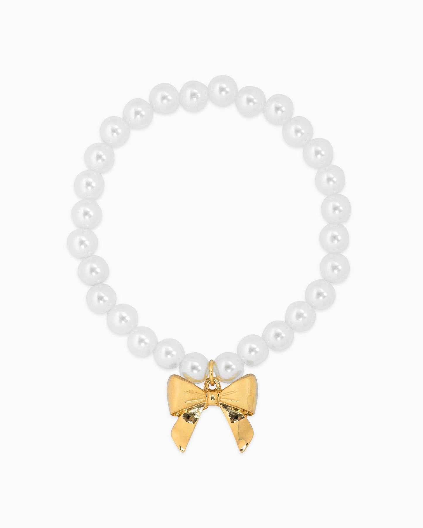 Bow Pendant Pearl Bracelet: Gold
