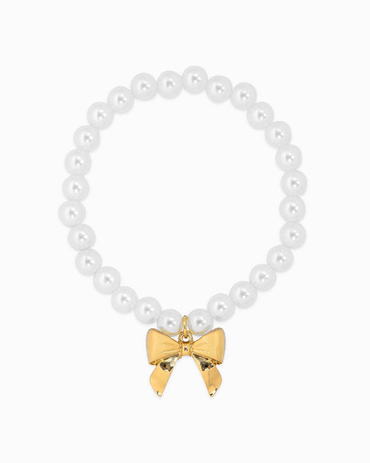 Bow Pendant Pearl Bracelet: Gold