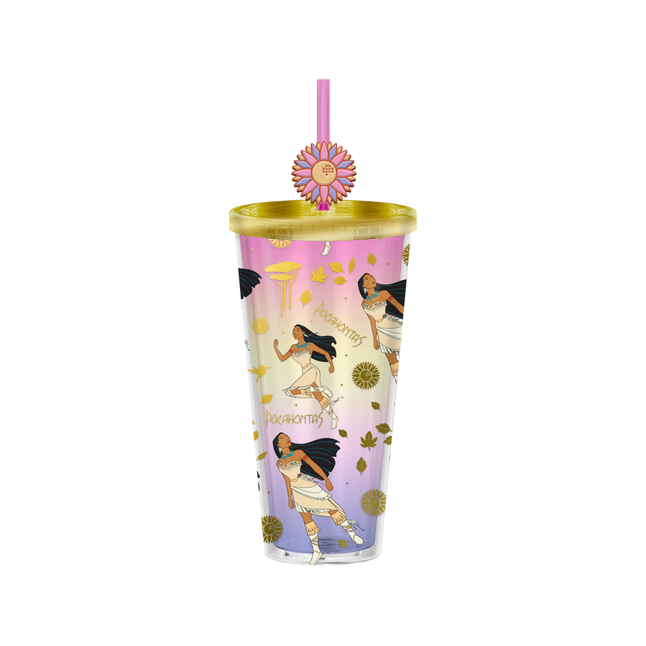 Pocahontas Foil 24oz Plastic Cold Cup w/ Lid & Topper Straw