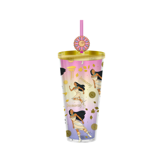 Pocahontas Foil 24oz Plastic Cold Cup w/ Lid & Topper Straw