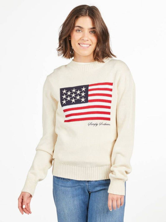 Simply Southern Women’s Preppy USA Flag Sweater