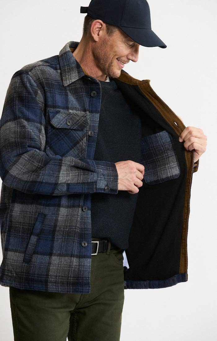 Thermal Lined Wool Blend Shirt Jacket: BLUE/GREY PLAID
