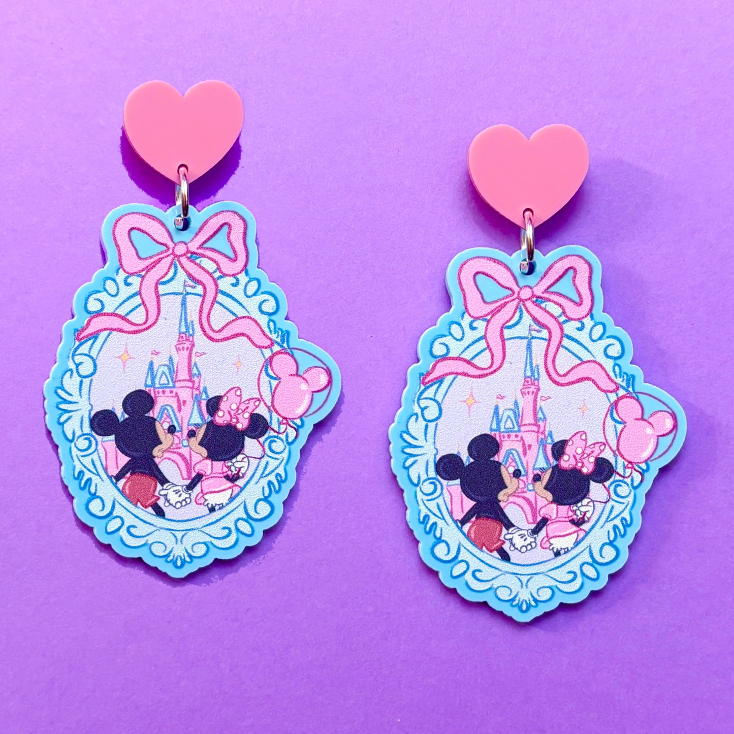 Mouse Couple Castle Cameo Drop Earrings