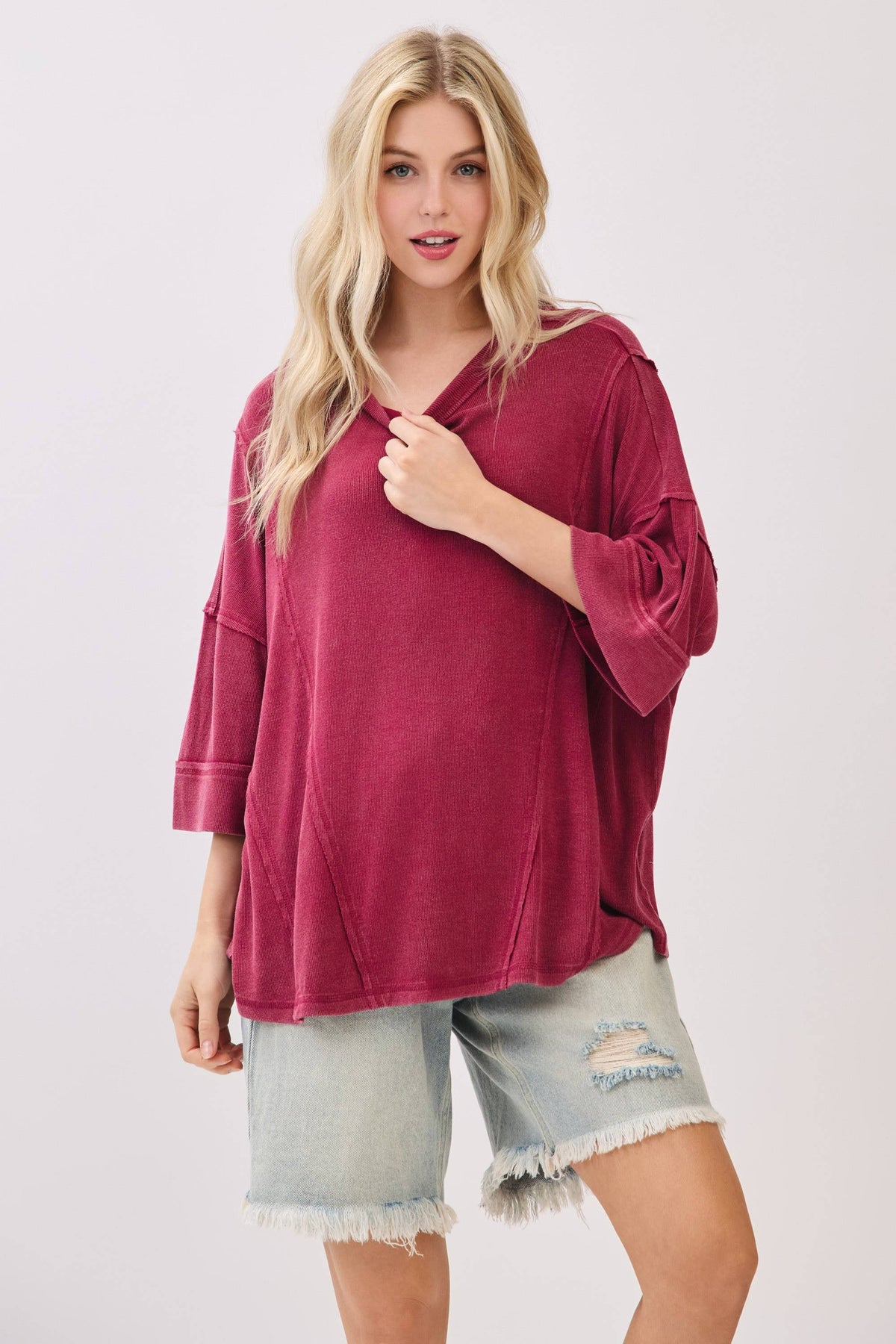 Gameday Mineral Washed Boxy Oversized Top: Burgundy