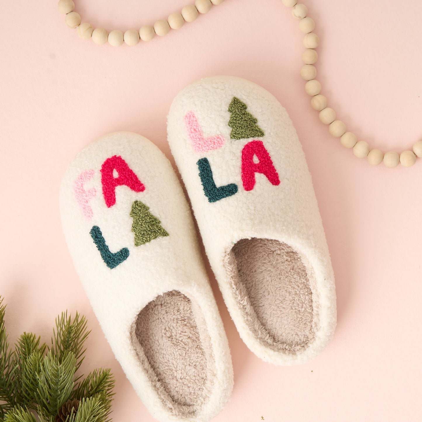 Fuzzy Holiday Slippers - Fa La La: M/L