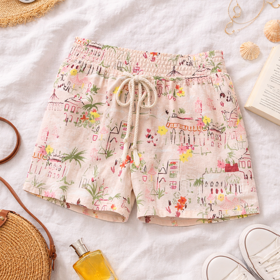 Luxe Vacay Drawstring Printed Shorts - Blush