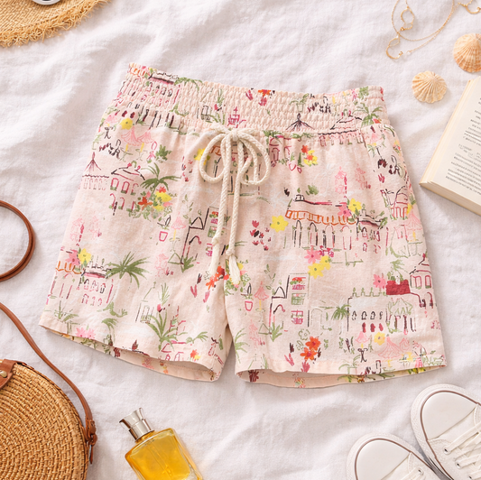 Luxe Vacay Drawstring Printed Shorts - Blush