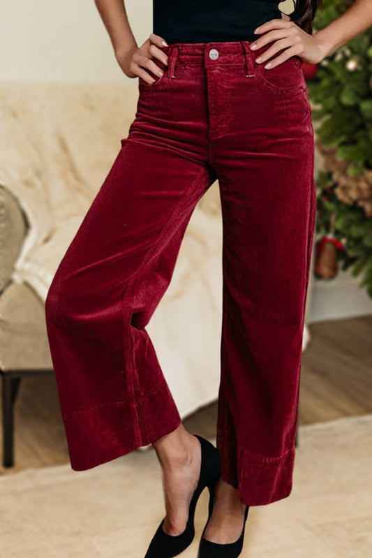 Corduroy High Waist Wide Leg Festival Pants | Burgundy