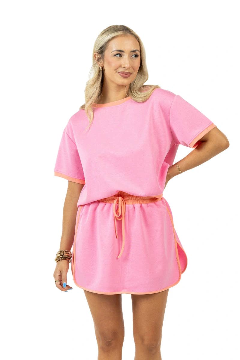 Scuba Pink and Orange Skirt and Top Set: Pink