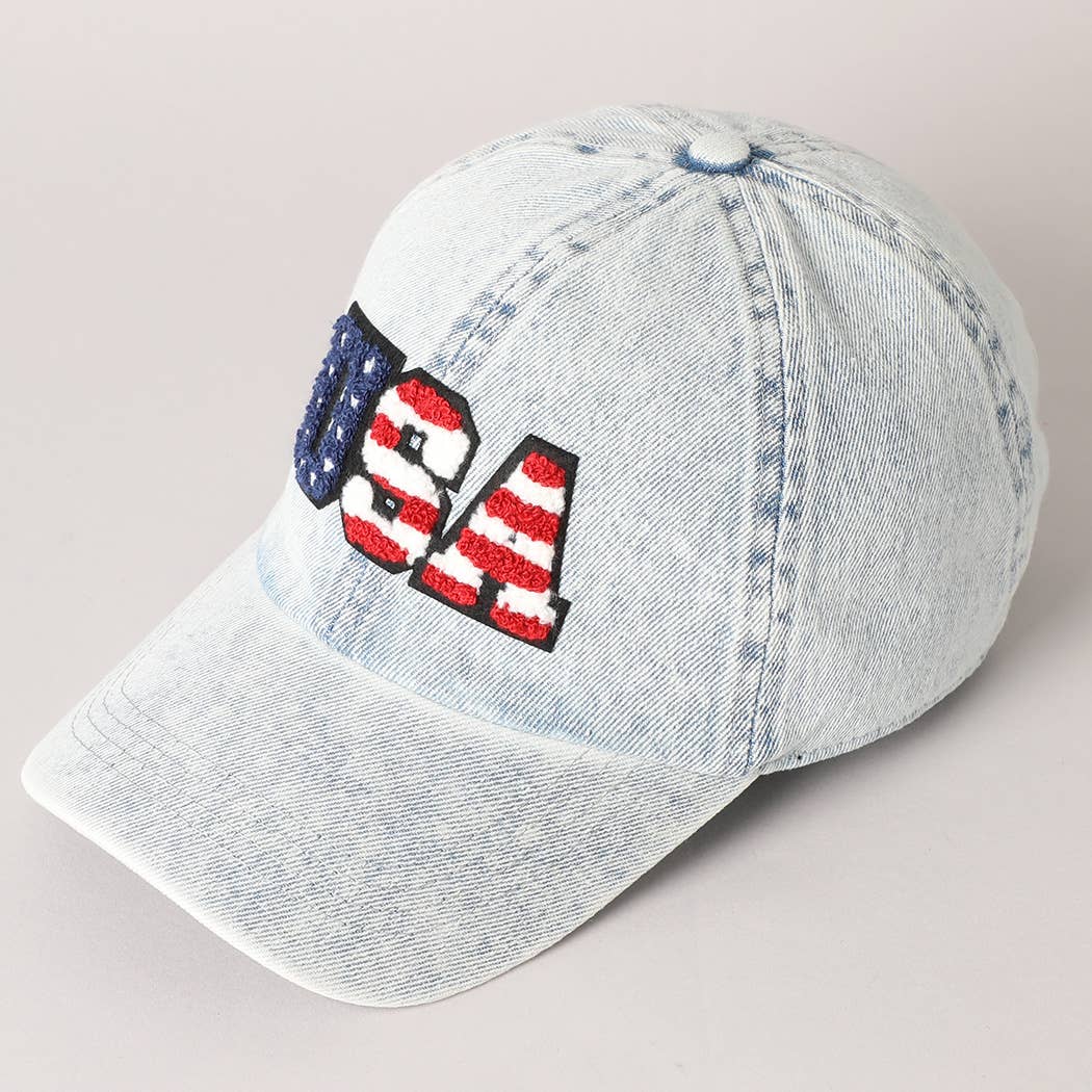 USA Letter Chenille Patch Baseball Cap: LT BLUE