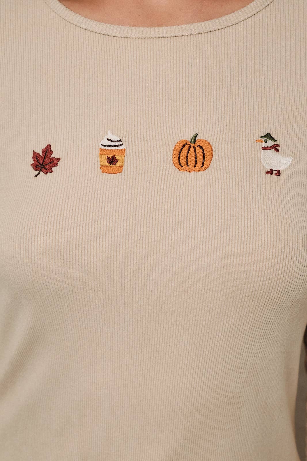 Autumn Favorites Long Sleeve Embroidery Top: Taupe