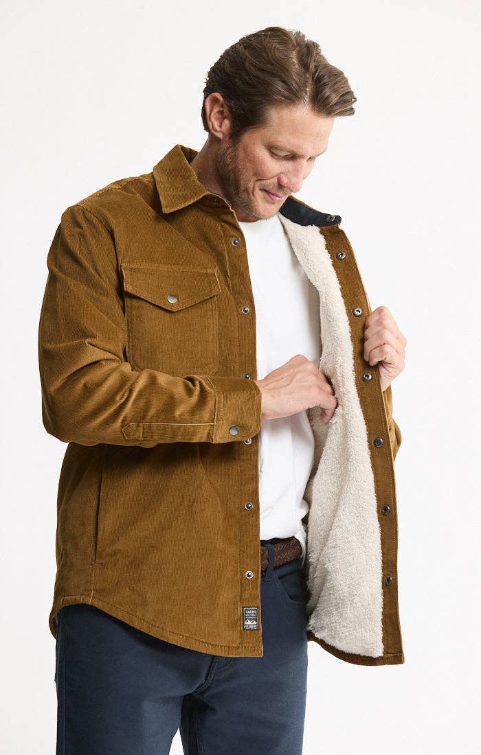 Sherpa Lined Corduroy Shirt Jacket: KHAKI
