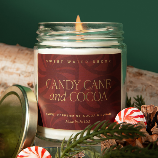 Candy Cane and Cocoa 9 oz Soy Candle (Gold Foil) - Decor