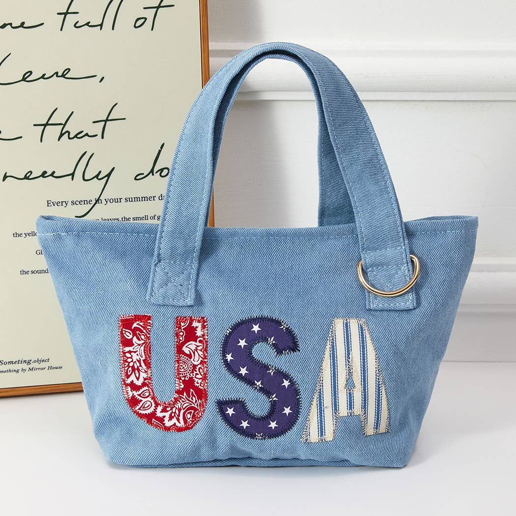 USA Fabric Letter Mini Tote With Key Ring Holder